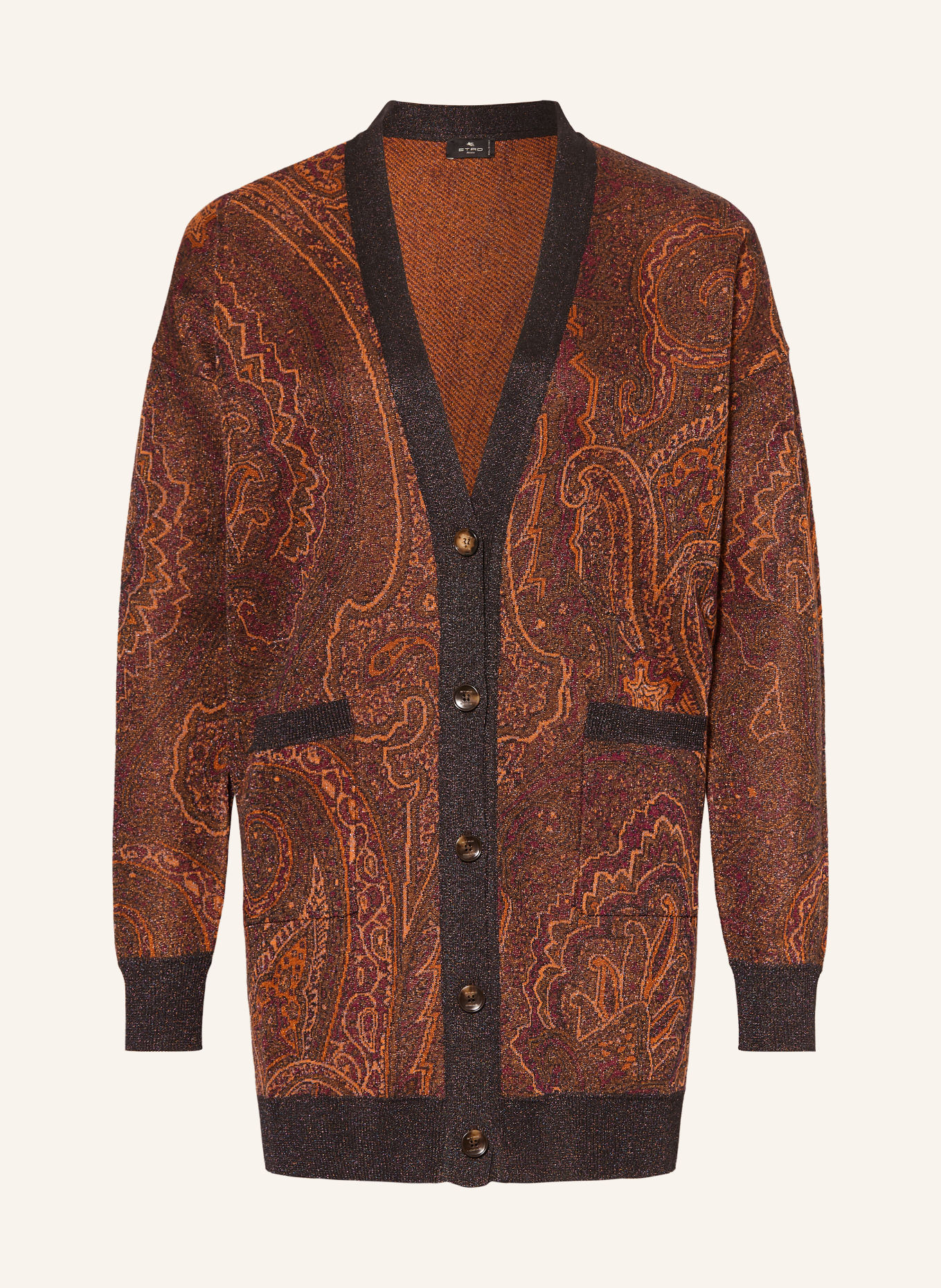 ETRO Cardigan with glitter yarn: DARK RED / BROWN / ORANGE