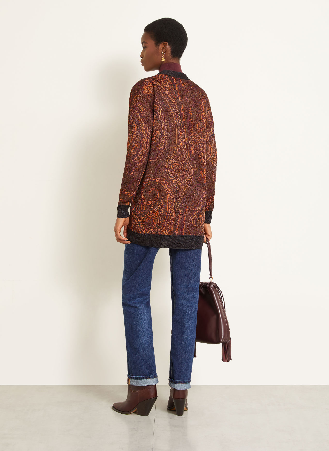 ETRO Cardigan with glitter yarn: DARK RED / BROWN / ORANGE