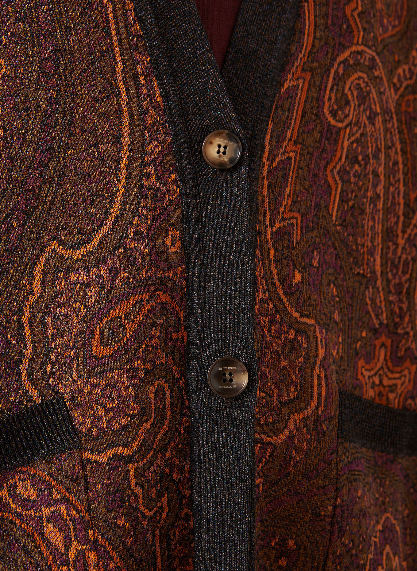 ETRO Cardigan with glitter yarn: DARK RED / BROWN / ORANGE