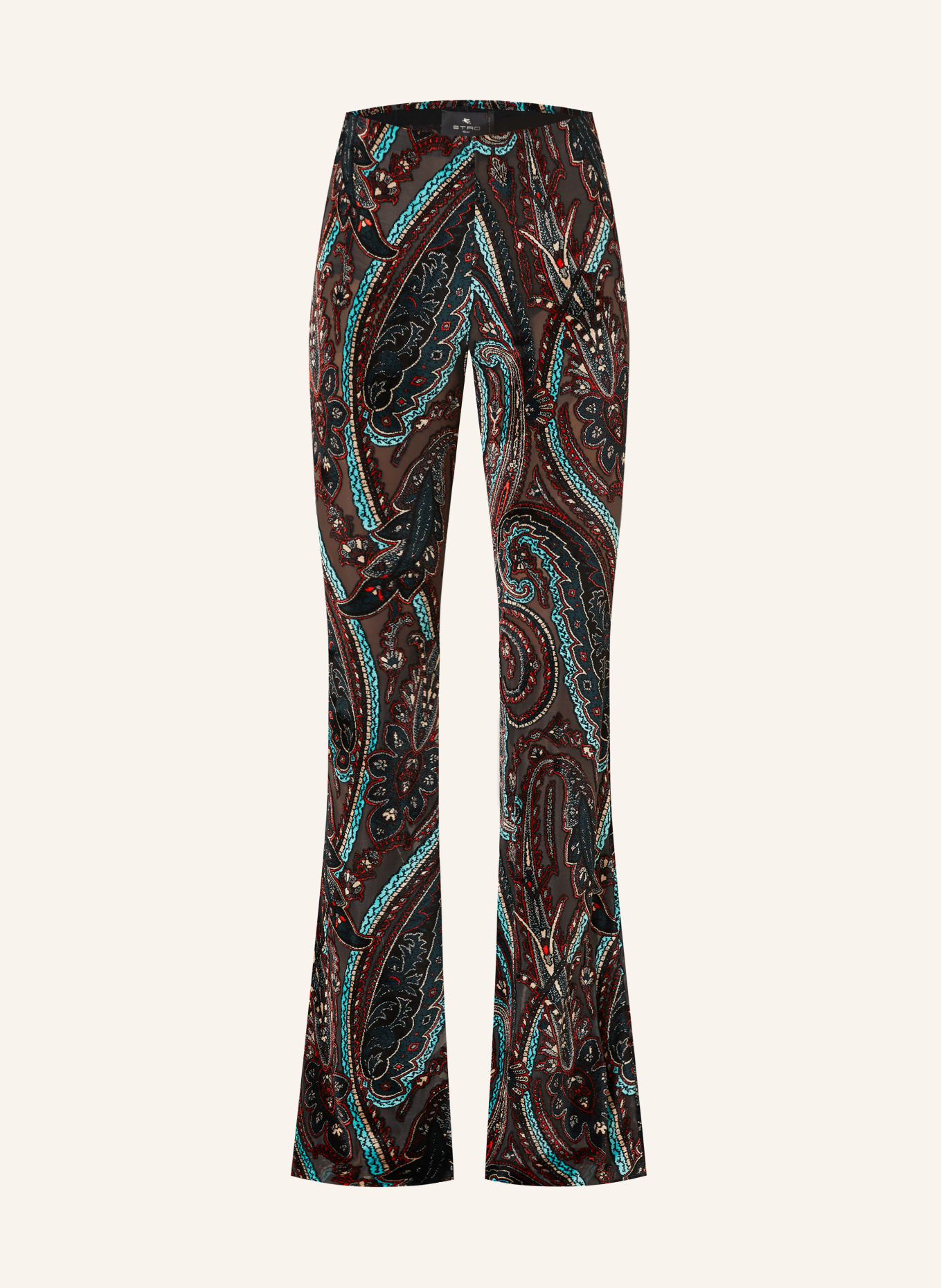 ETRO Bootcut trousers made from velvet: DARK RED / DARK GRAY / TURQUOISE