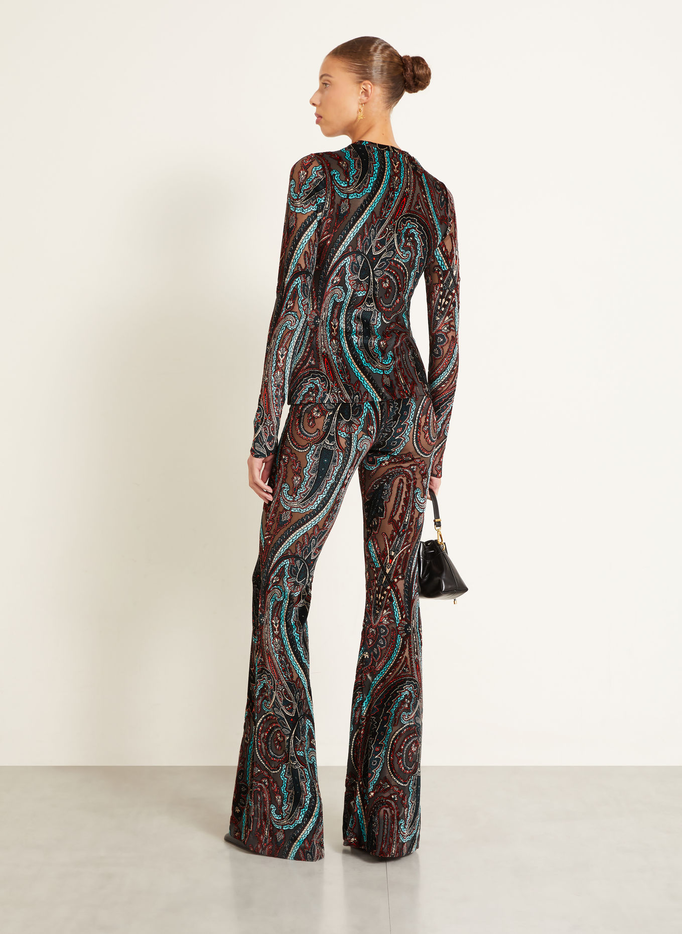 ETRO Bootcut trousers made from velvet: DARK RED / DARK GRAY / TURQUOISE