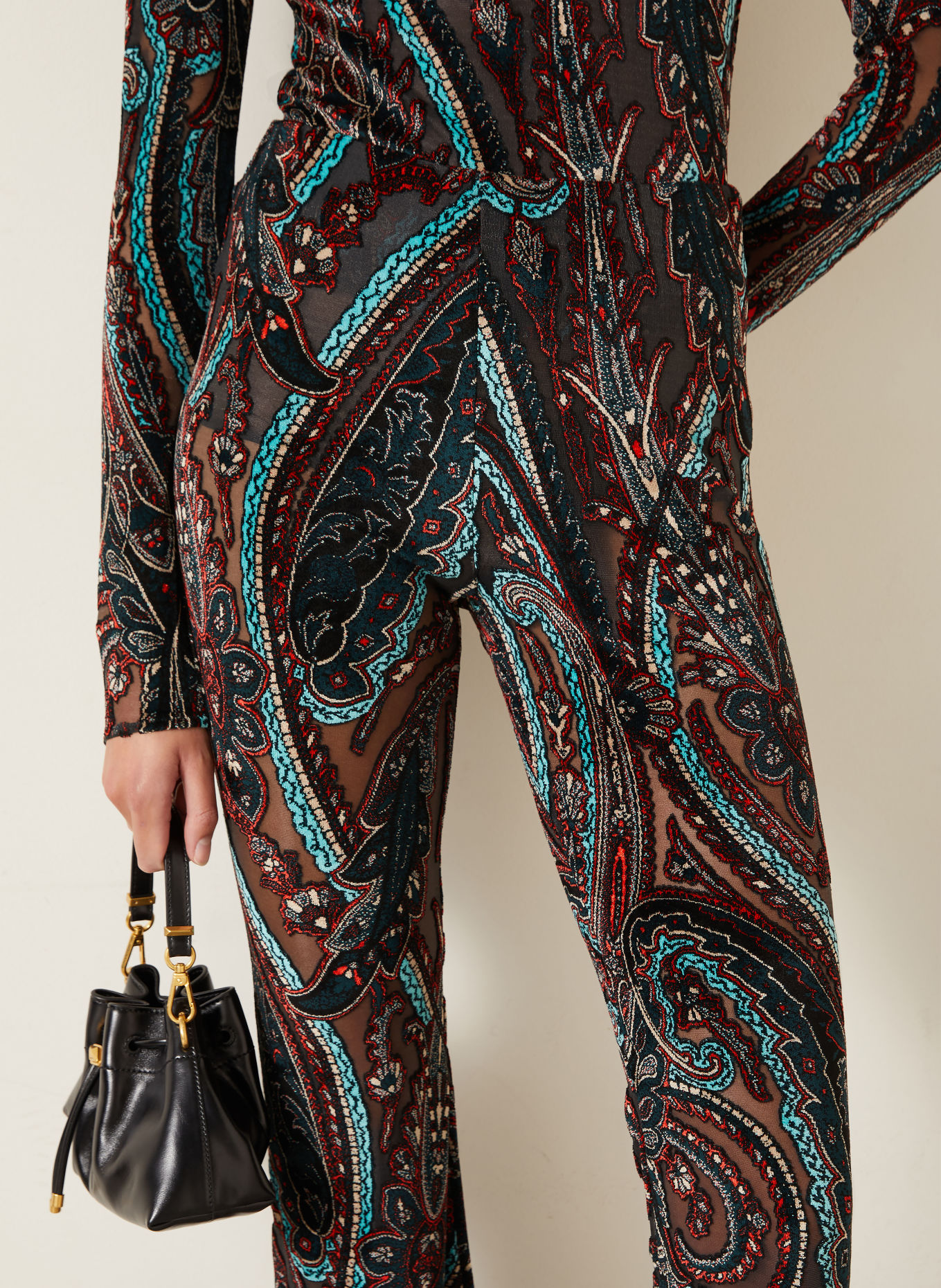ETRO Bootcut trousers made from velvet: DARK RED / DARK GRAY / TURQUOISE