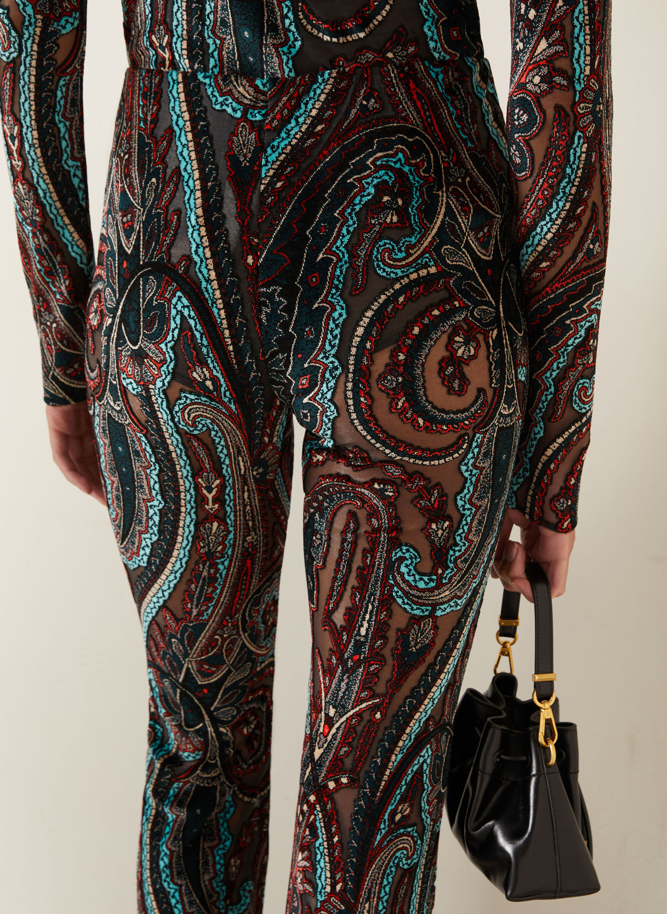 ETRO Bootcut trousers made from velvet: DARK RED / DARK GRAY / TURQUOISE