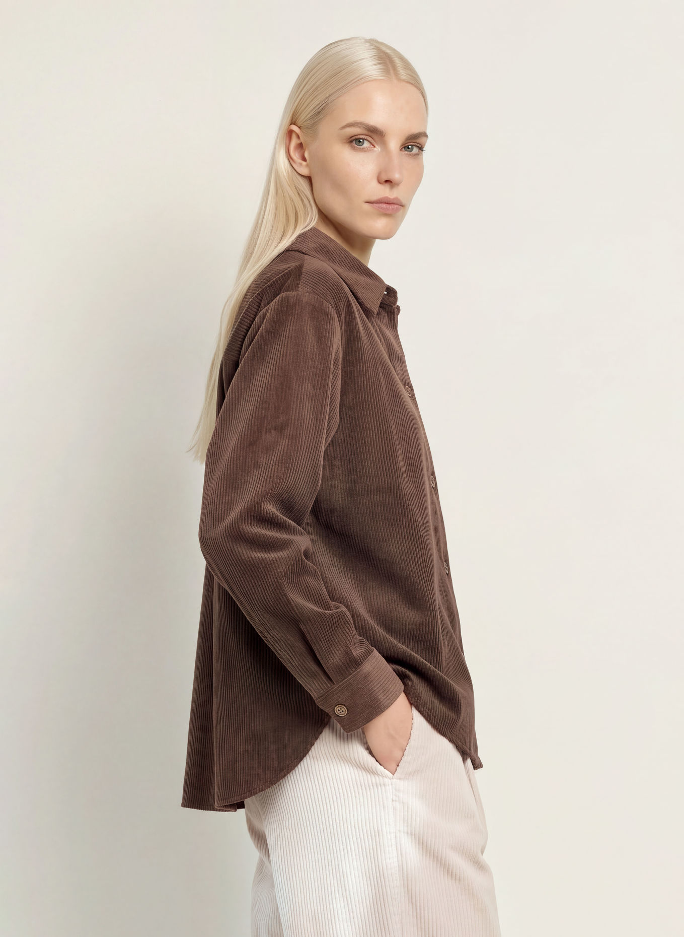 CINQUE CITARI corduroy shirt blouse: DARK BROWN