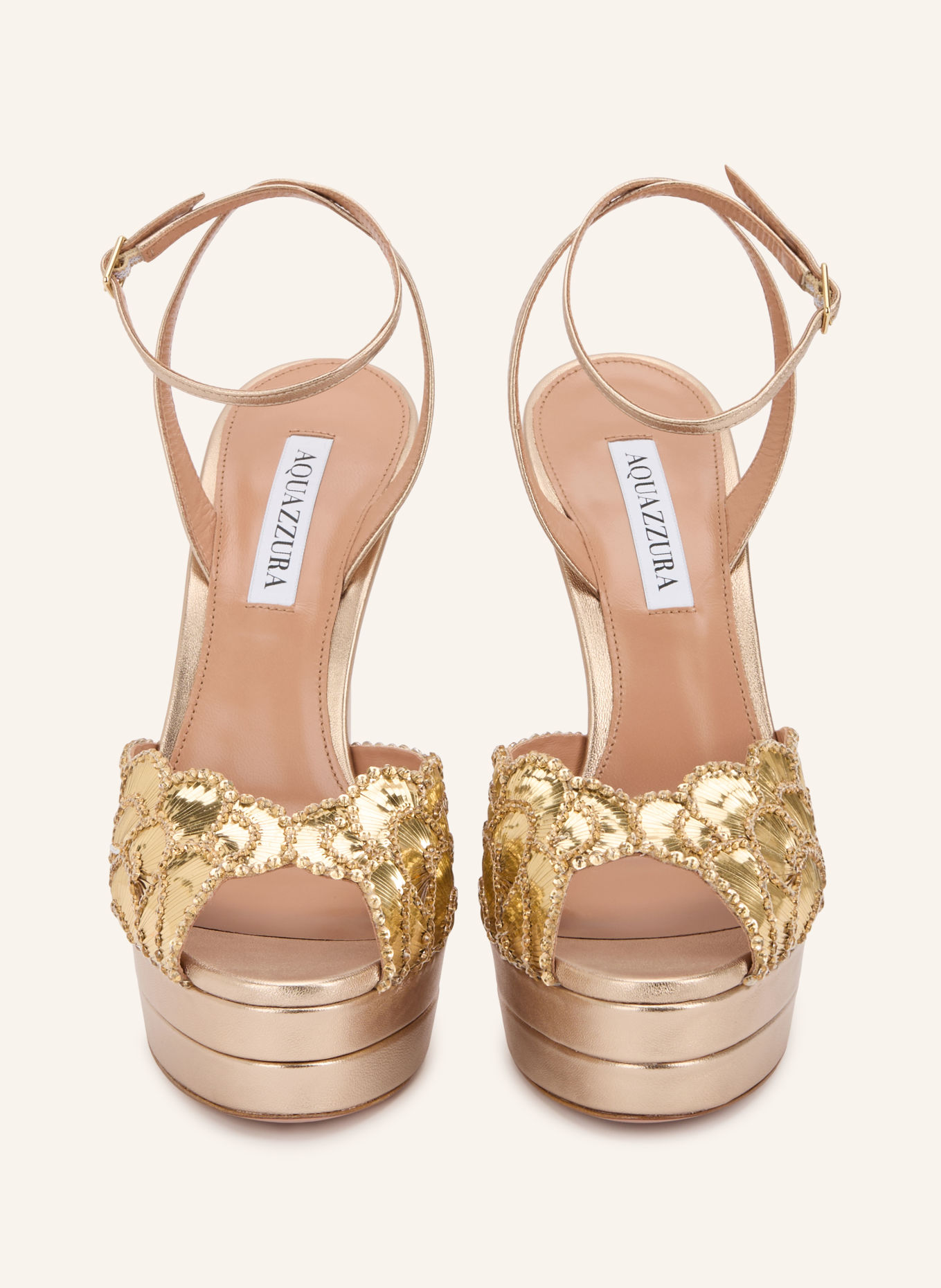 AQUAZZURA CE SOIR platform Sandals with rhinestones: GOLD