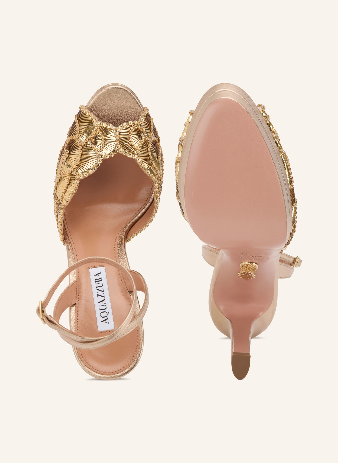 AQUAZZURA CE SOIR platform Sandals with rhinestones: GOLD