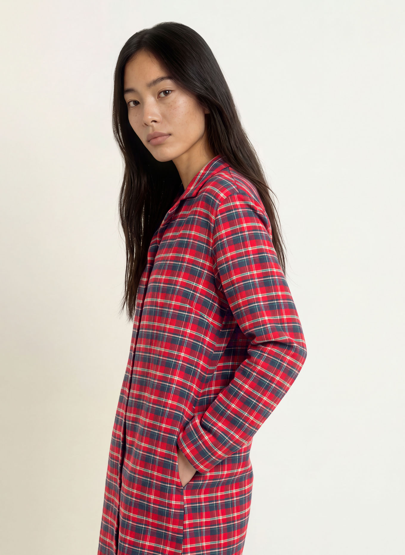 JOCKEY Natkjole i flannel: RØD / MØRKEBLÅ / HVID