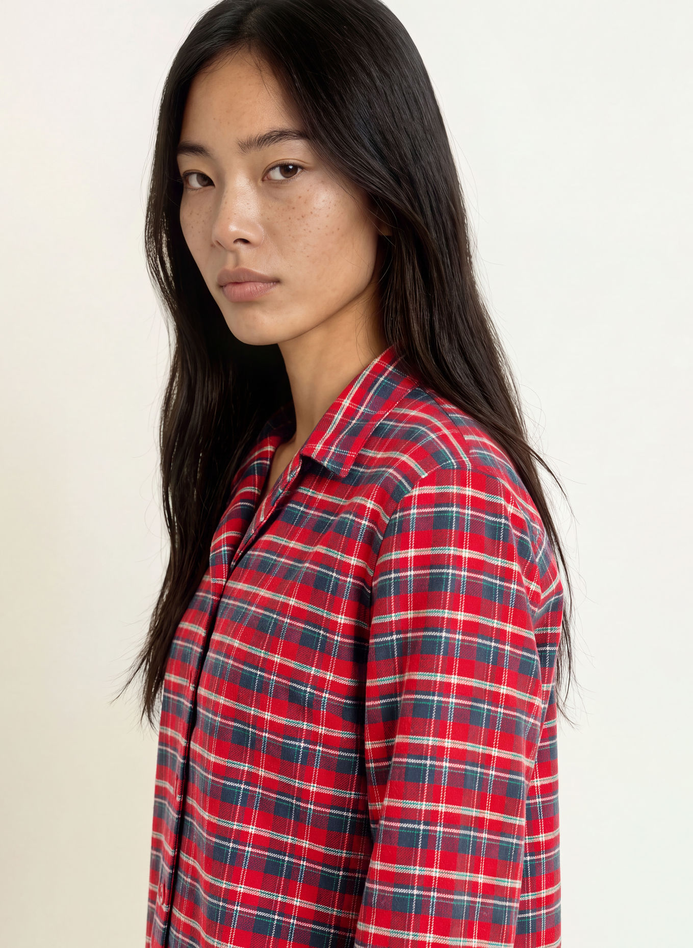 JOCKEY Natkjole i flannel: RØD / MØRKEBLÅ / HVID