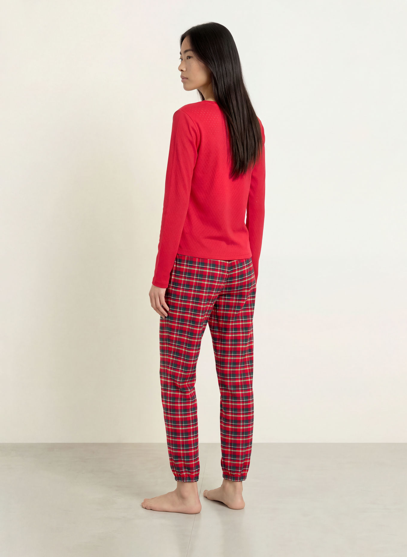 JOCKEY Pyjamasbukser PURE COTTON i flannel: RØD / MØRKEBLÅ / HVID