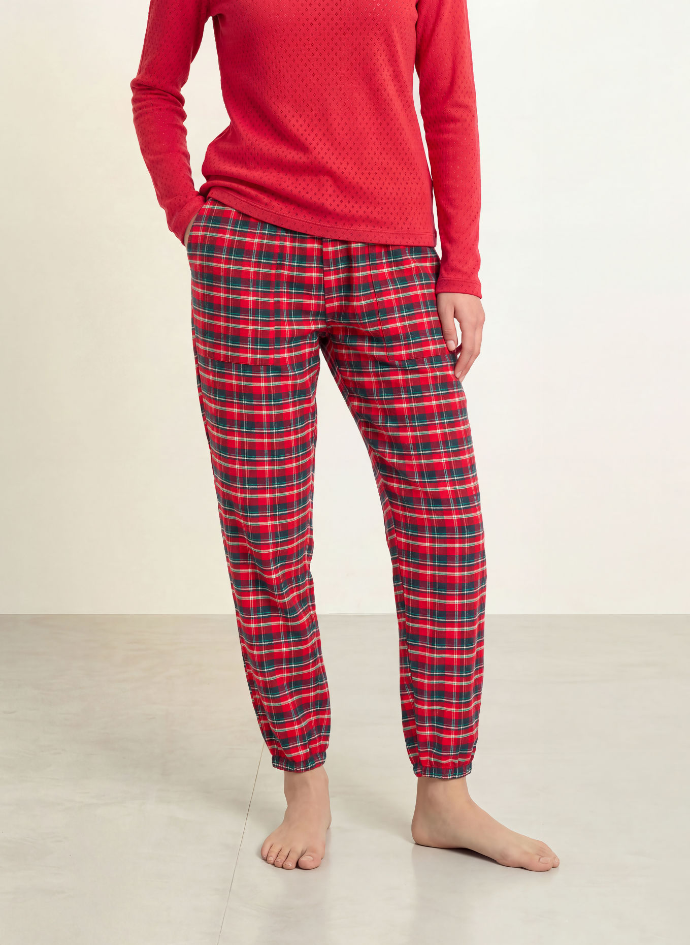 JOCKEY Pyjamasbukser PURE COTTON i flannel: RØD / MØRKEBLÅ / HVID