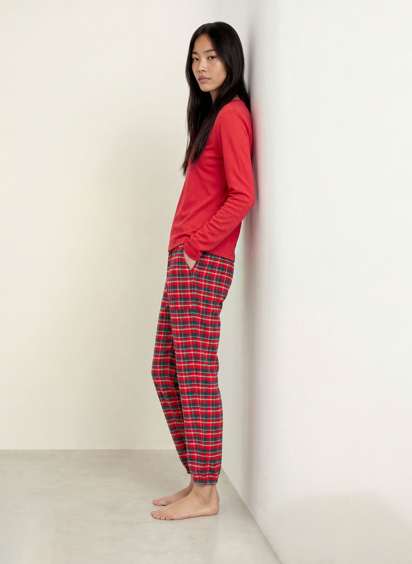 JOCKEY Pyjamasbukser PURE COTTON i flannel: RØD / MØRKEBLÅ / HVID