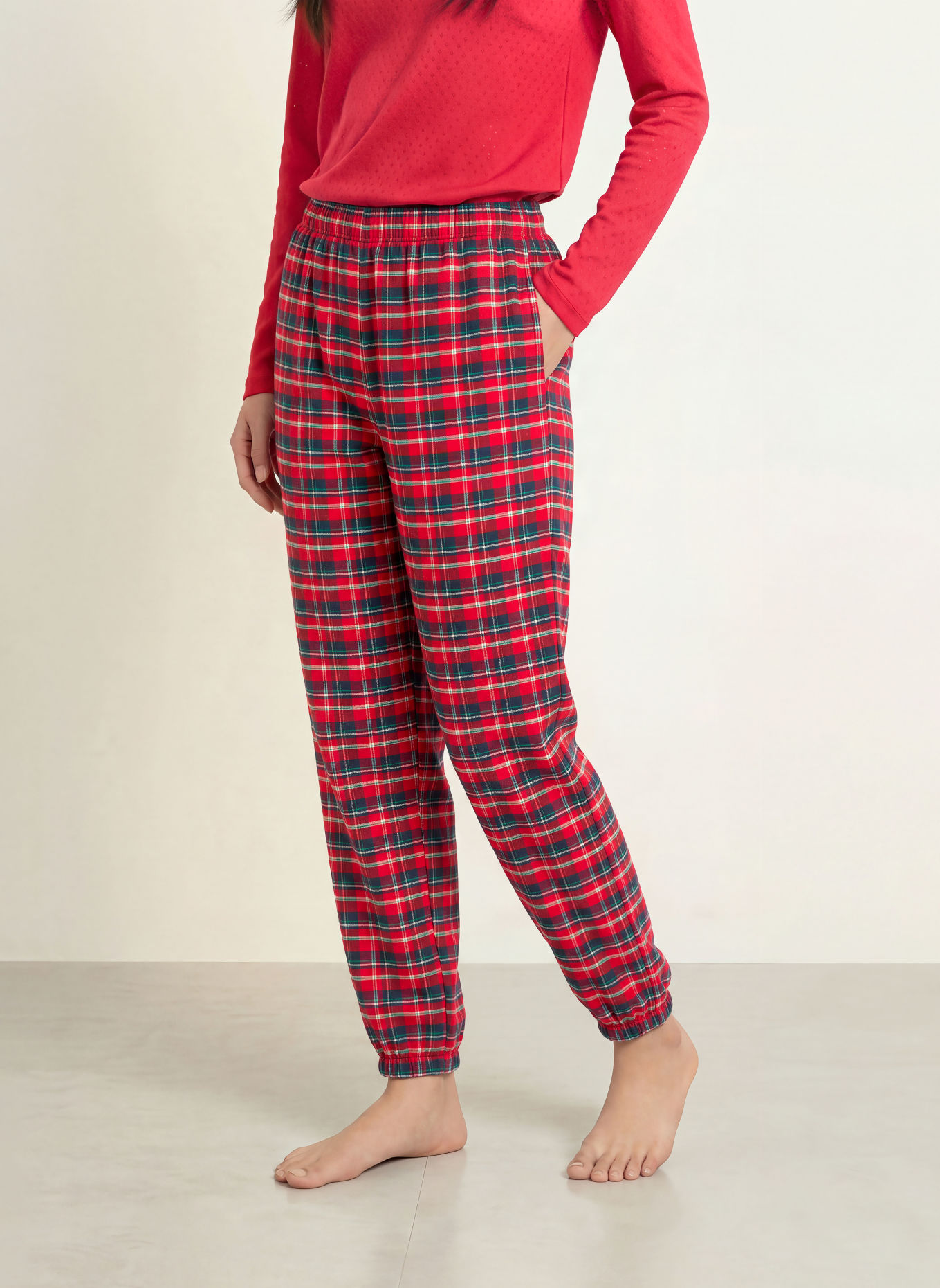 JOCKEY Pyjamasbukser PURE COTTON i flannel: RØD / MØRKEBLÅ / HVID