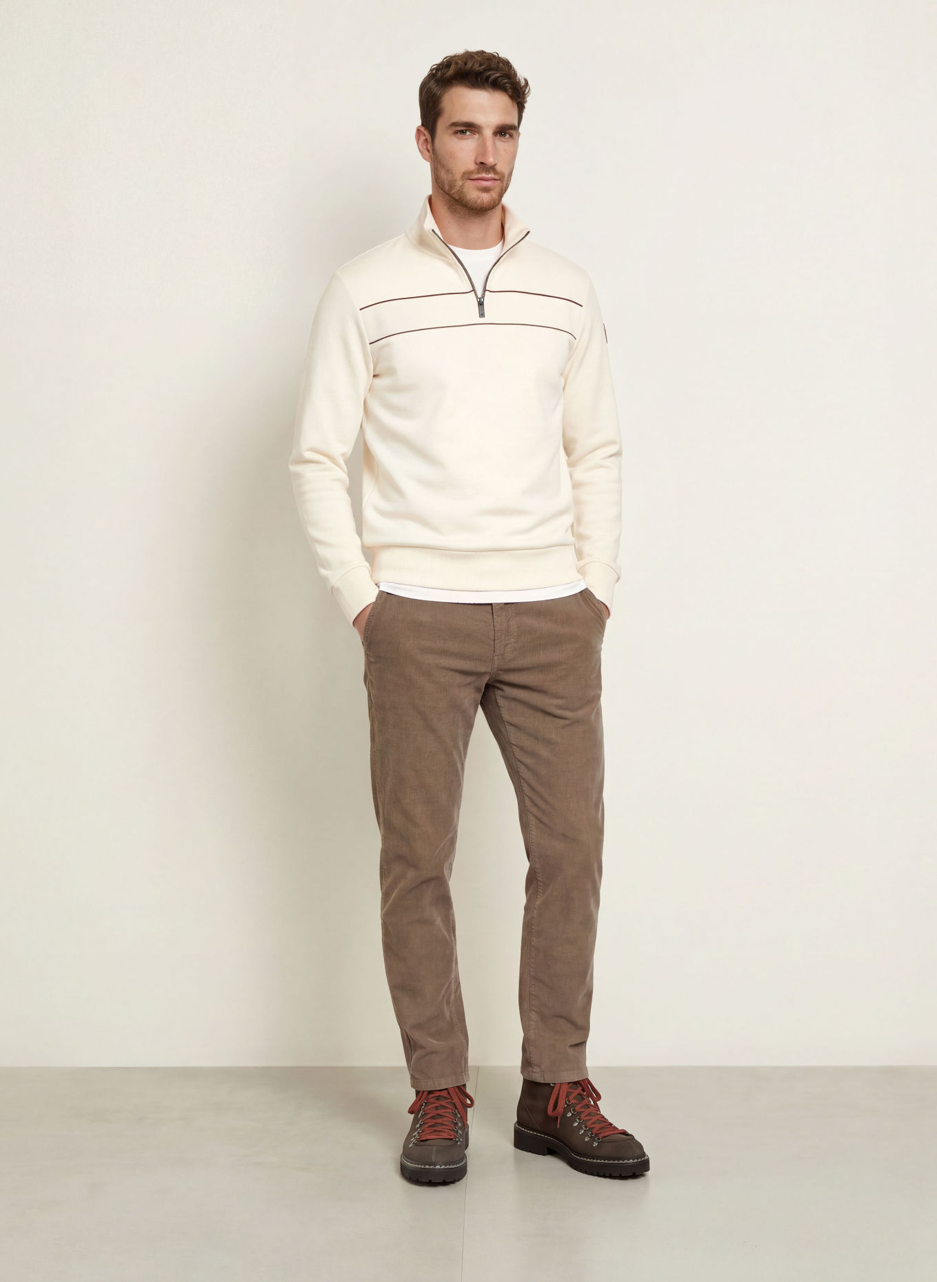 COLMAR Half-zip sweatshirt: WHITE / DARK RED