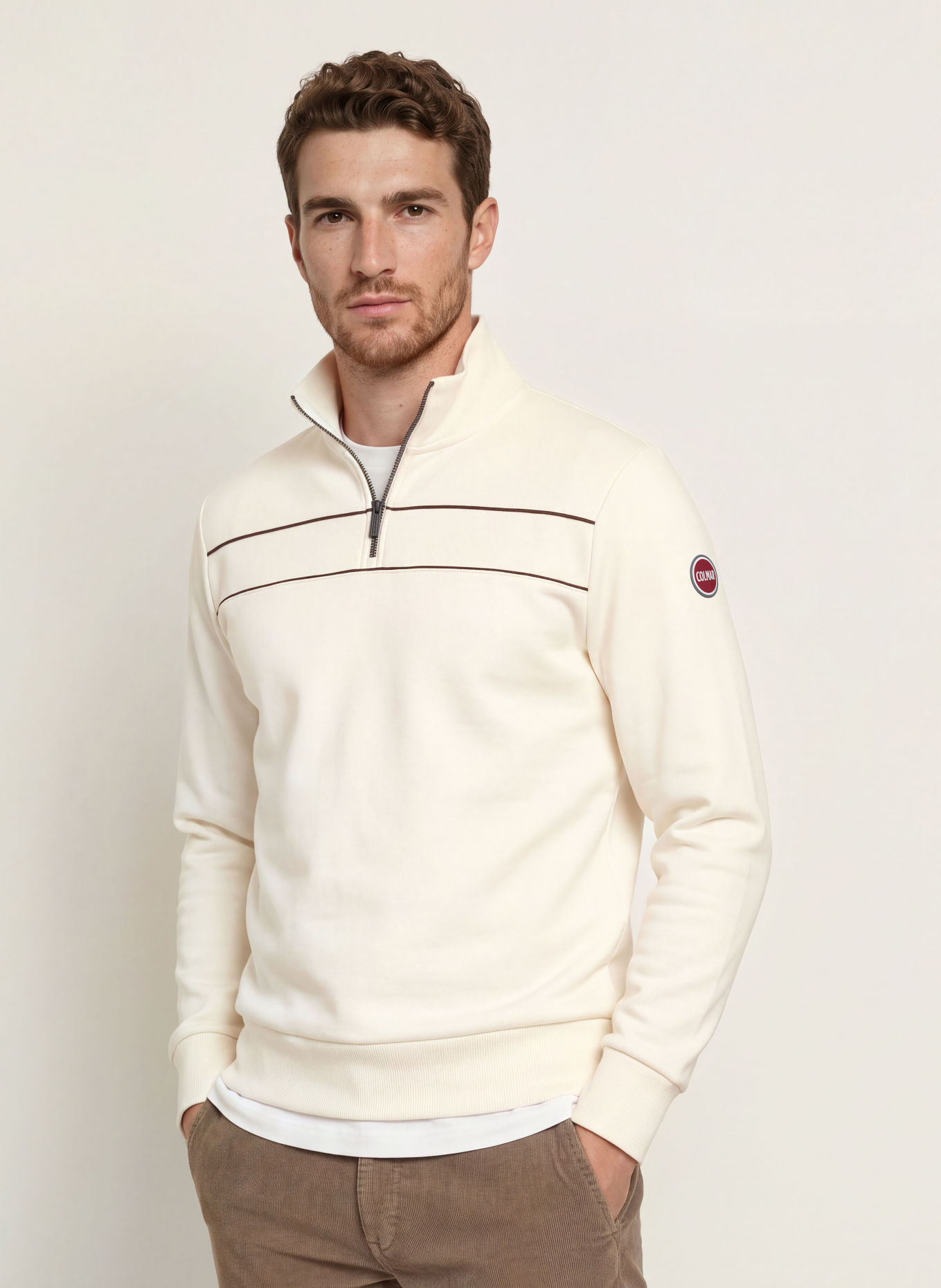 COLMAR Half-zip sweatshirt: WHITE / DARK RED