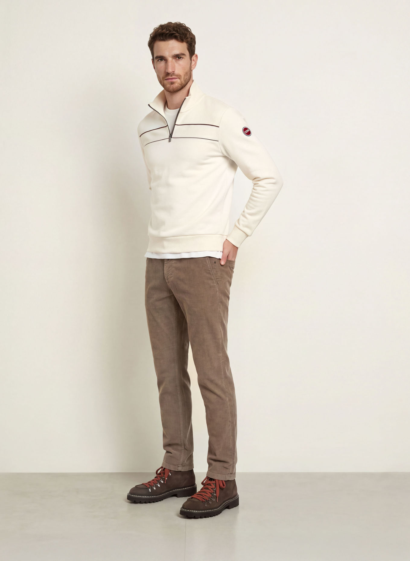 COLMAR Half-zip sweatshirt: WHITE / DARK RED
