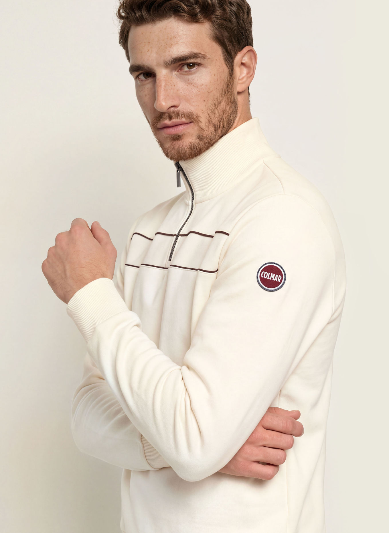 COLMAR Half-zip sweatshirt: WHITE / DARK RED