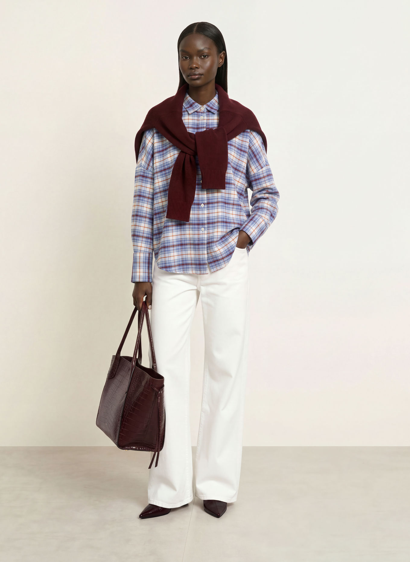ROBERT FRIEDMAN Chemisier oversize CARYL en flanelle: CRÈME / ROUGE / BLEU