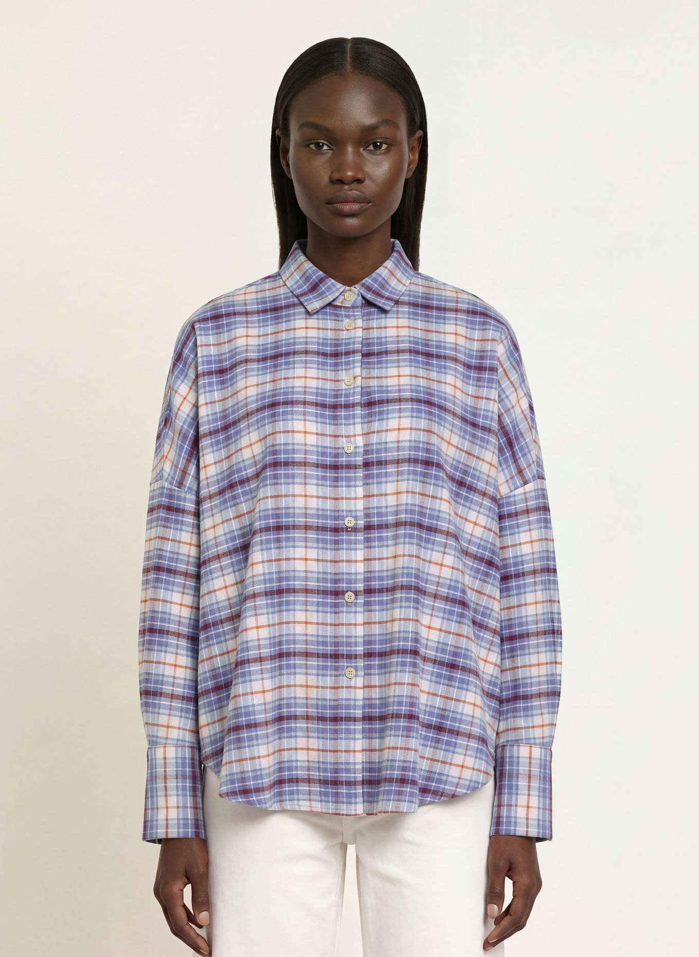 ROBERT FRIEDMAN Chemisier oversize CARYL en flanelle: CRÈME / ROUGE / BLEU