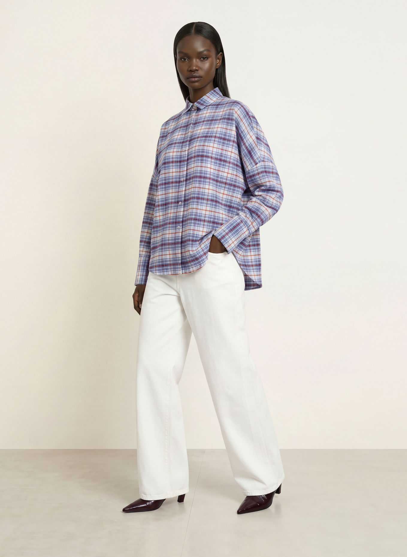 ROBERT FRIEDMAN Chemisier oversize CARYL en flanelle: CRÈME / ROUGE / BLEU