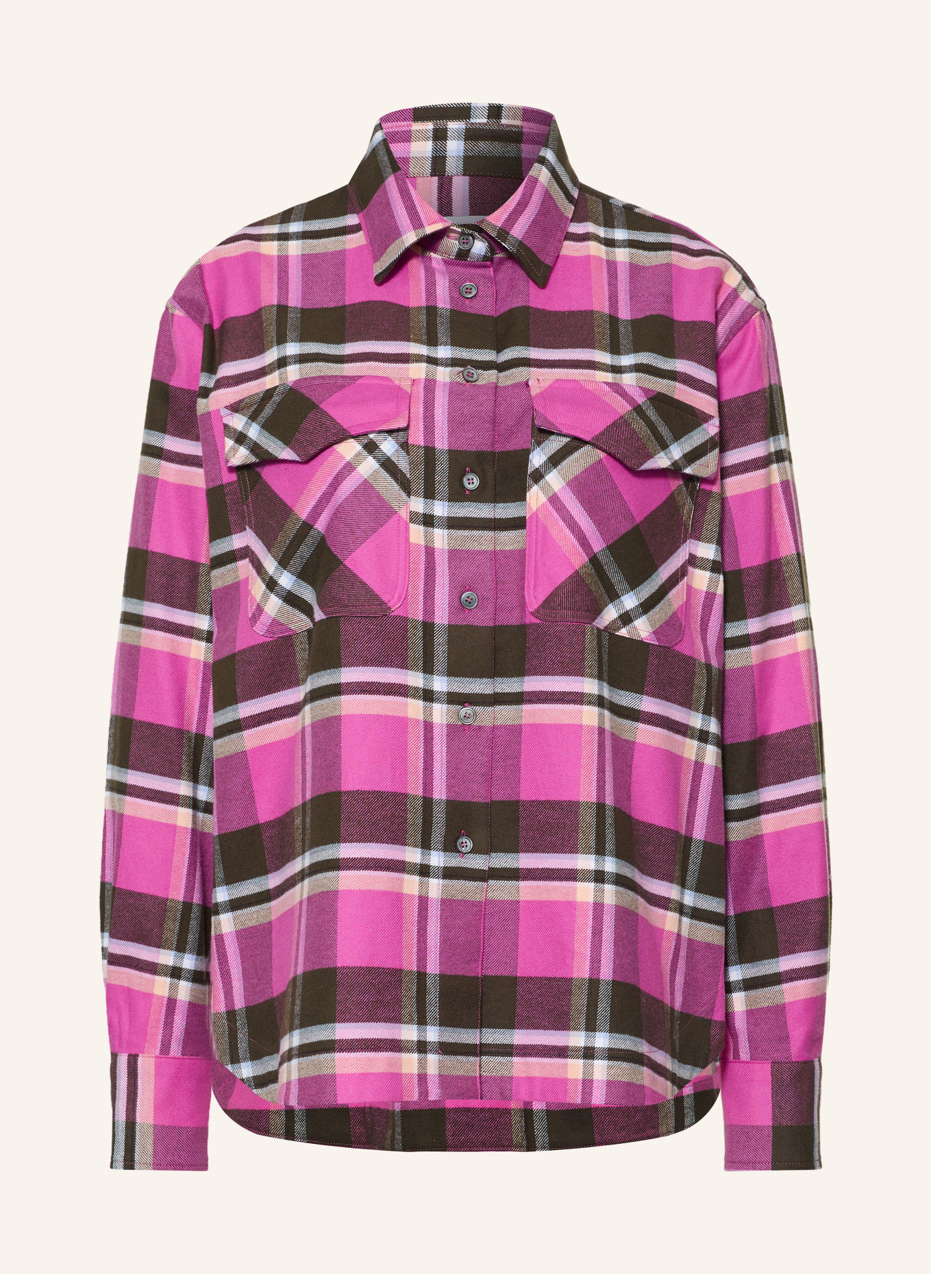 ROBERT FRIEDMAN Chemisier CLEME en flanelle: ROSE FUCHSIA / MARRON FONCÉ / CRÈME