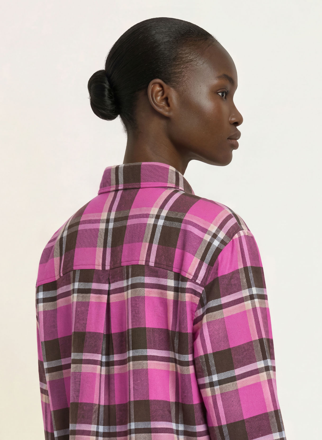 ROBERT FRIEDMAN Chemisier CLEME en flanelle: ROSE FUCHSIA / MARRON FONCÉ / CRÈME