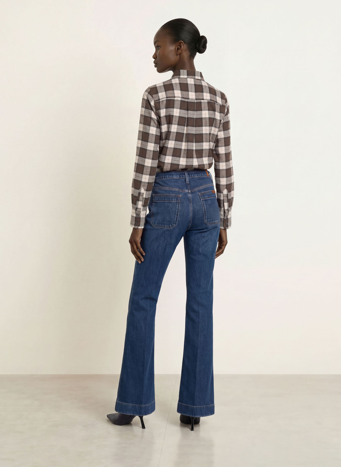 ROBERT FRIEDMAN Flanel shirt blouse: DARK BROWN / BEIGE / WHITE