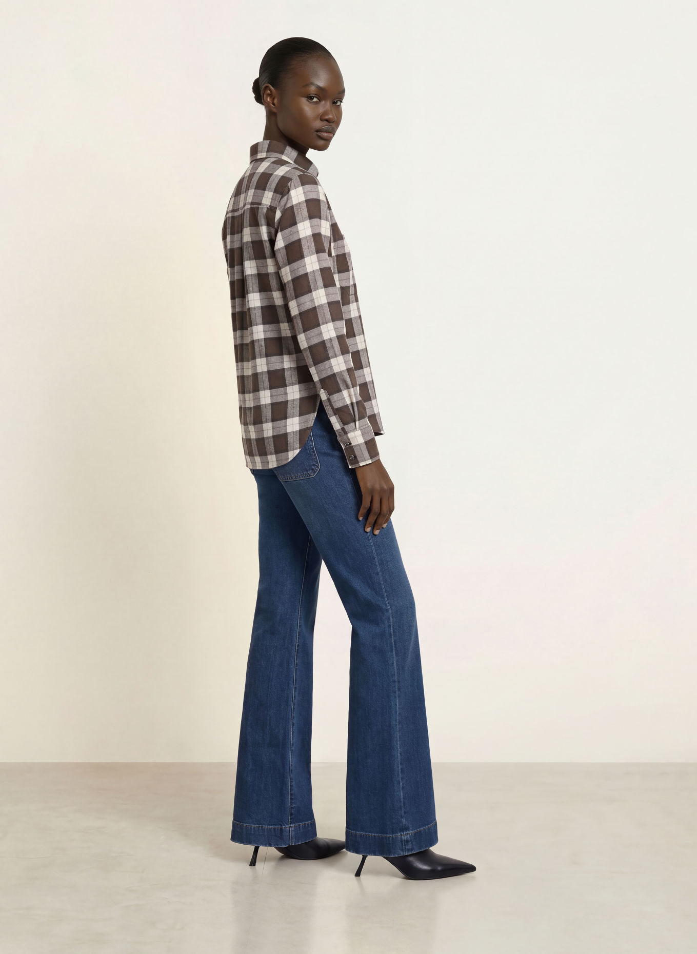 ROBERT FRIEDMAN Flanel shirt blouse: DARK BROWN / BEIGE / WHITE