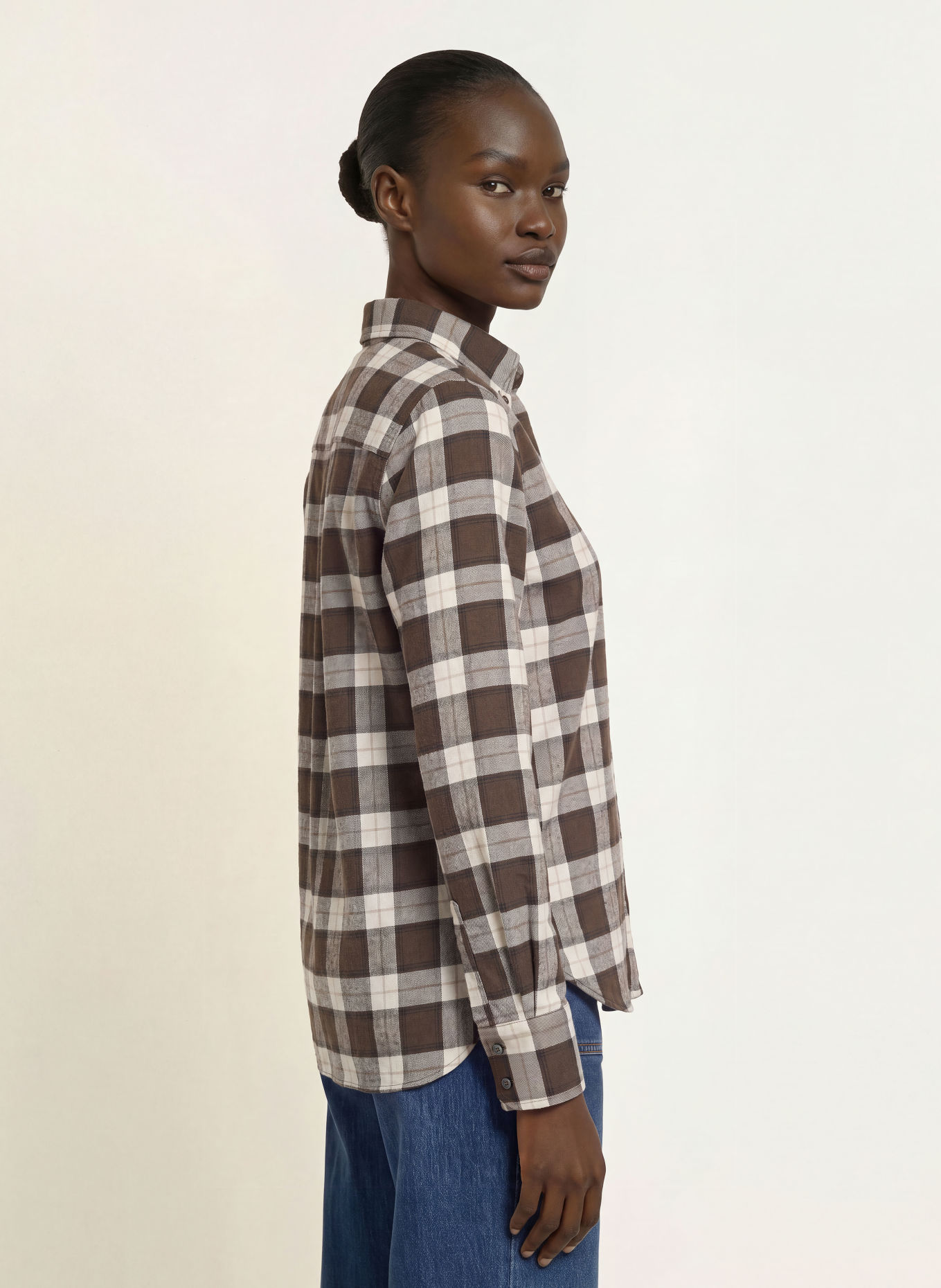 ROBERT FRIEDMAN Flanel shirt blouse: DARK BROWN / BEIGE / WHITE