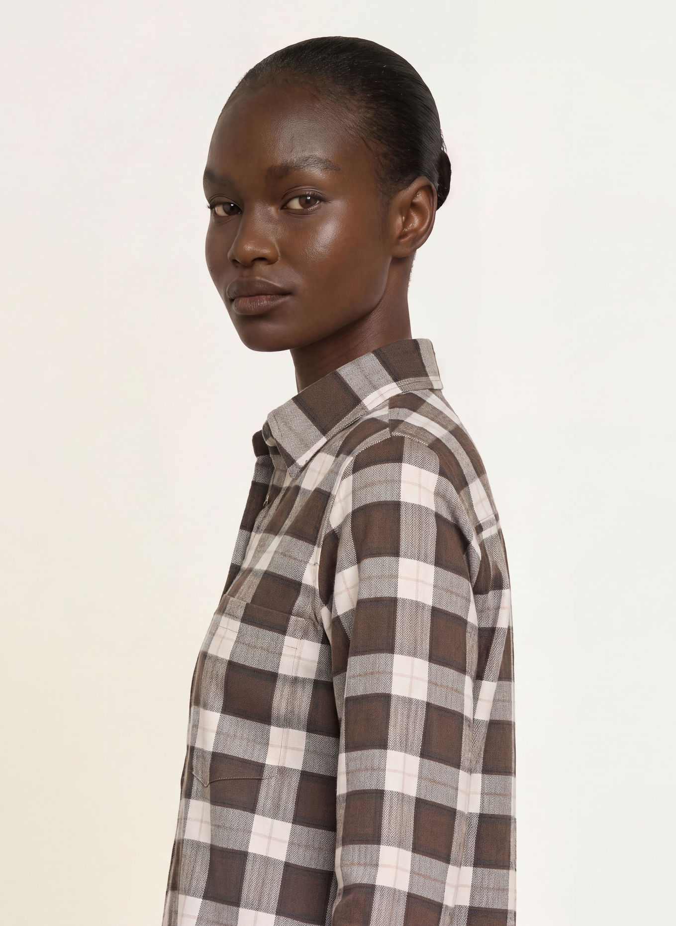 ROBERT FRIEDMAN Flanel shirt blouse: DARK BROWN / BEIGE / WHITE