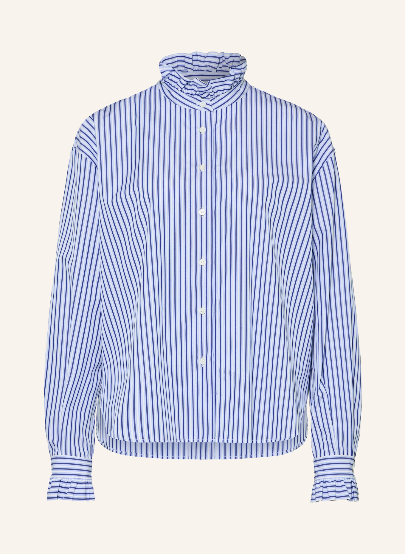 ROBERT FRIEDMAN Bluse VIOLET mit Rüschen: WEISS / HELLBLAU / DUNKELBLAU