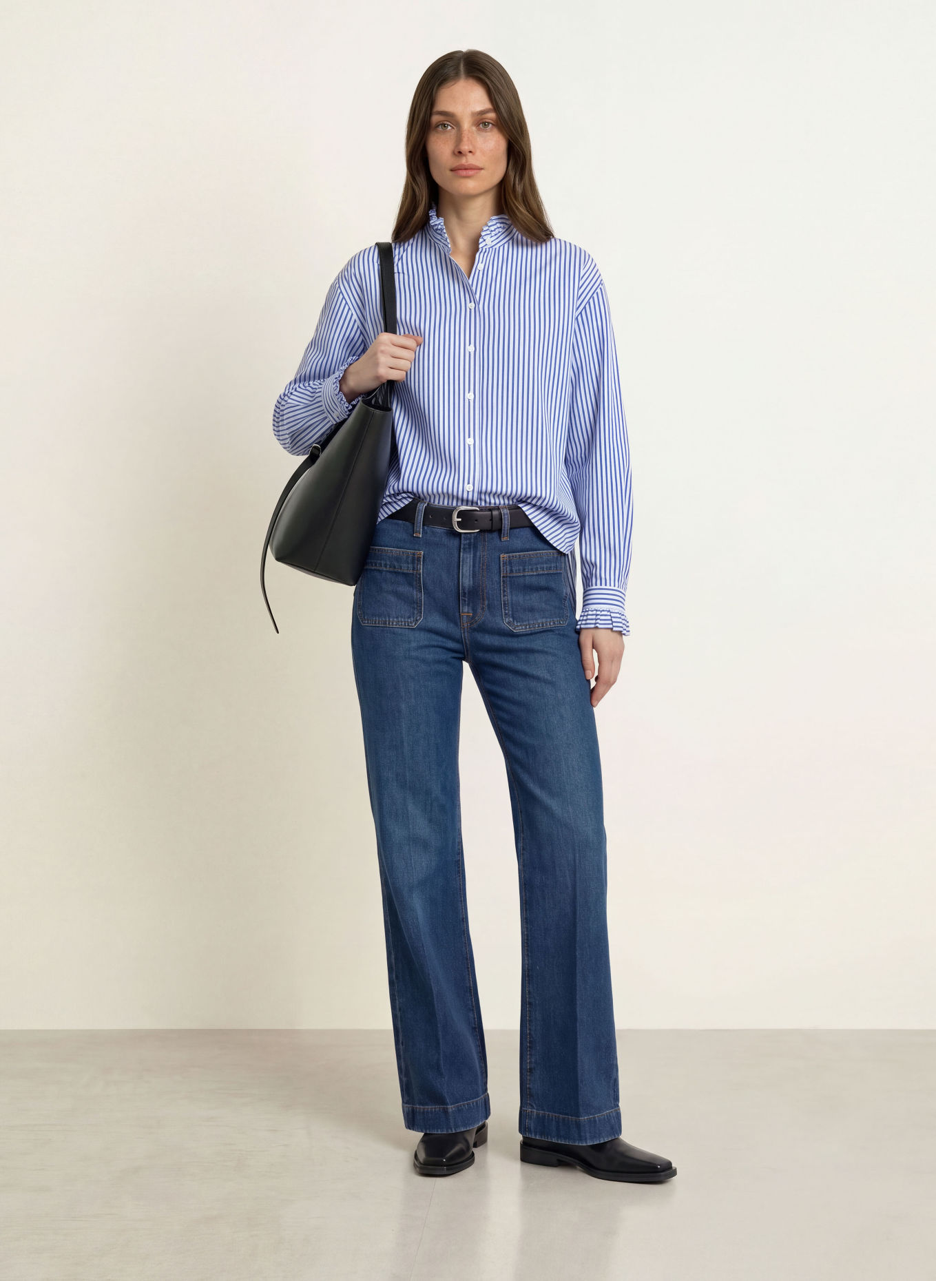 ROBERT FRIEDMAN Bluse VIOLET mit Rüschen: WEISS / HELLBLAU / DUNKELBLAU
