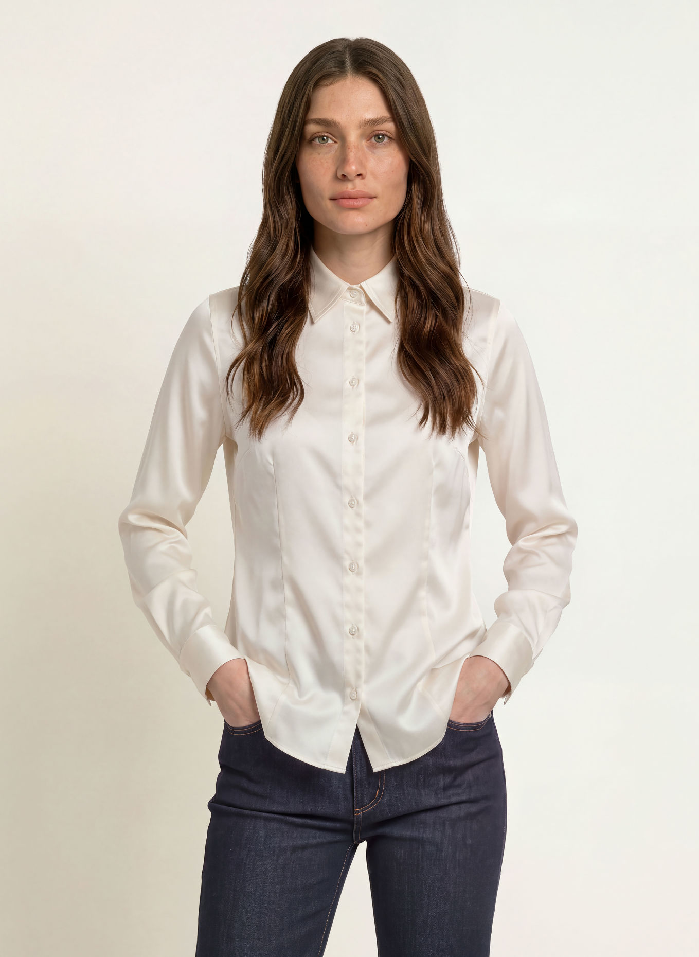 ROBERT FRIEDMAN AGATA Satin Shirt blouse: CREAM