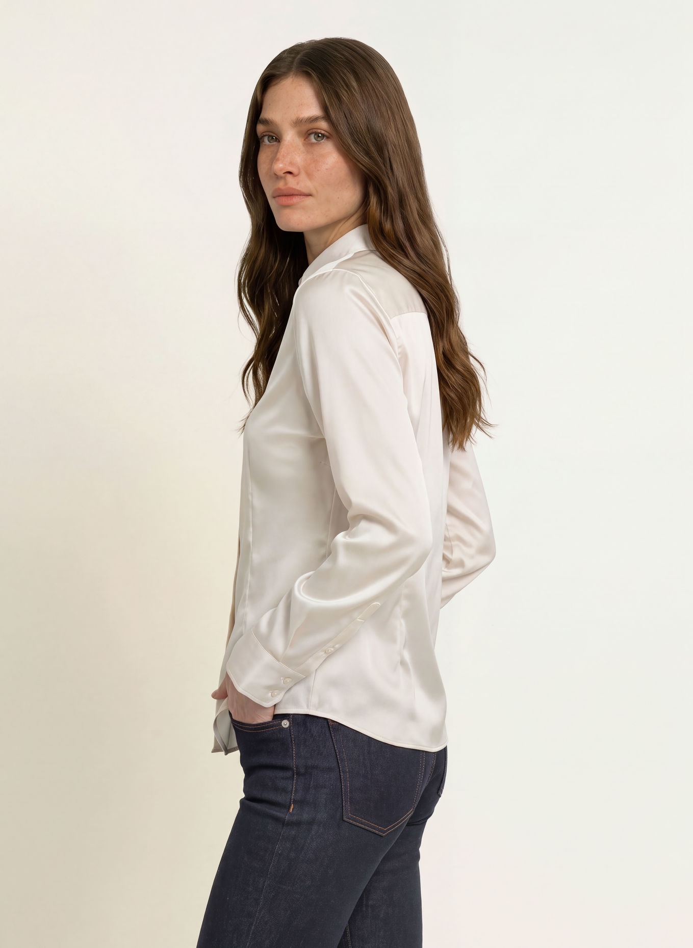 ROBERT FRIEDMAN AGATA Satin Shirt blouse: CREAM