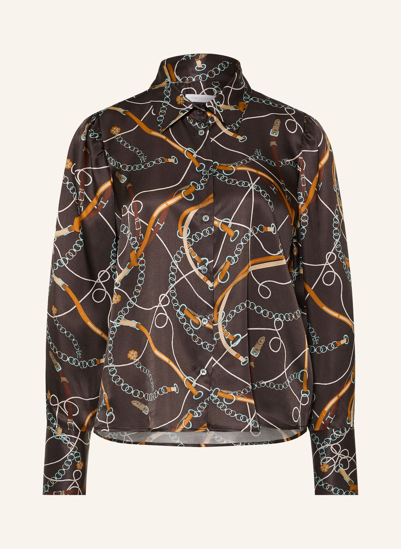 ROBERT FRIEDMAN Chemisier SANDY avec de la soie: MARRON FONCÉ / ORANGE FONCÉ / TURQUOISE