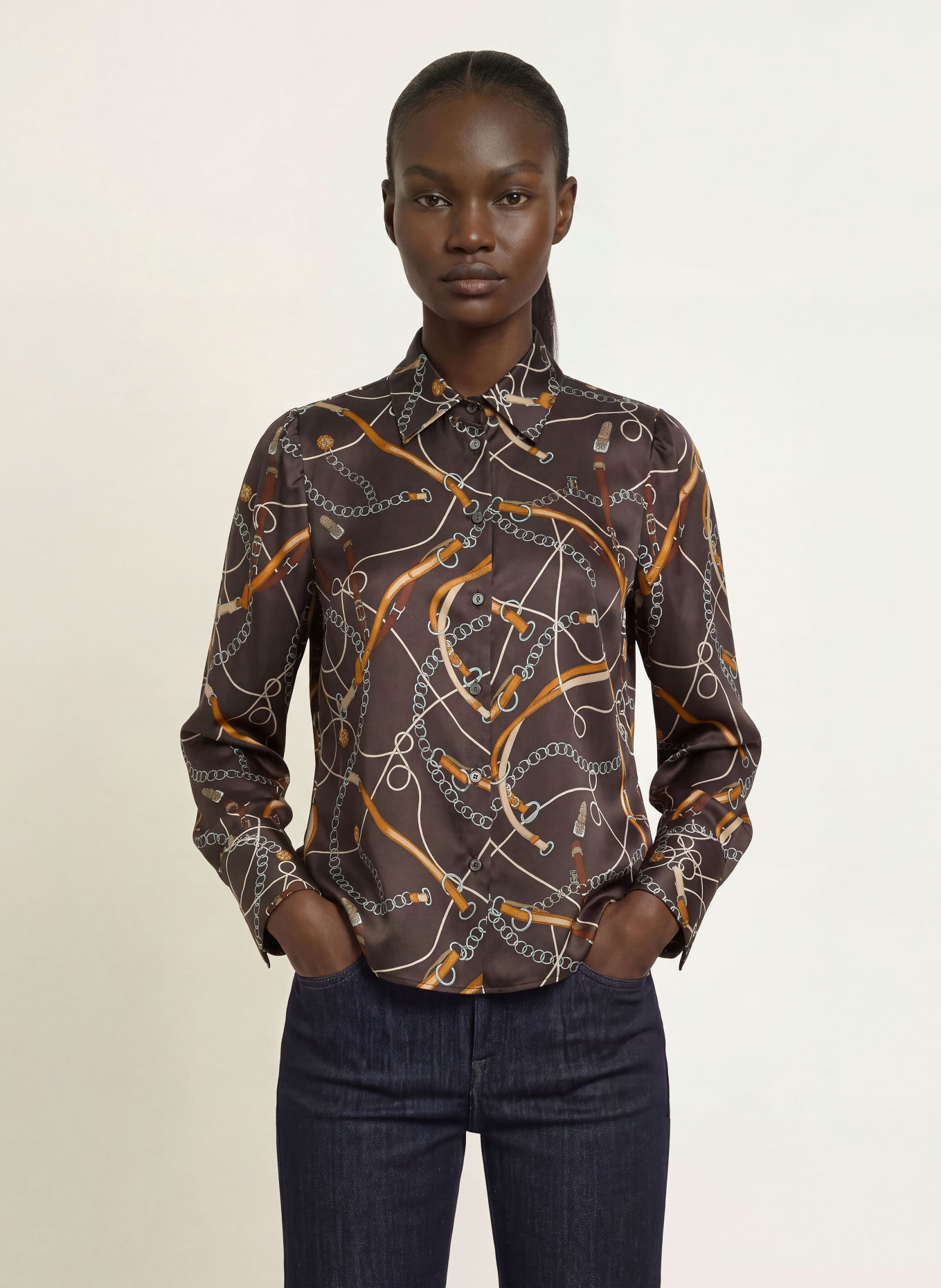 ROBERT FRIEDMAN Chemisier SANDY avec de la soie: MARRON FONCÉ / ORANGE FONCÉ / TURQUOISE
