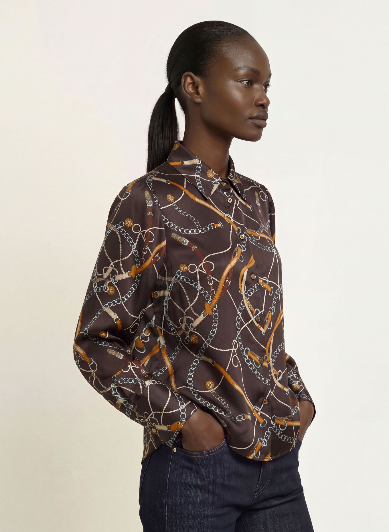 ROBERT FRIEDMAN Chemisier SANDY avec de la soie: MARRON FONCÉ / ORANGE FONCÉ / TURQUOISE