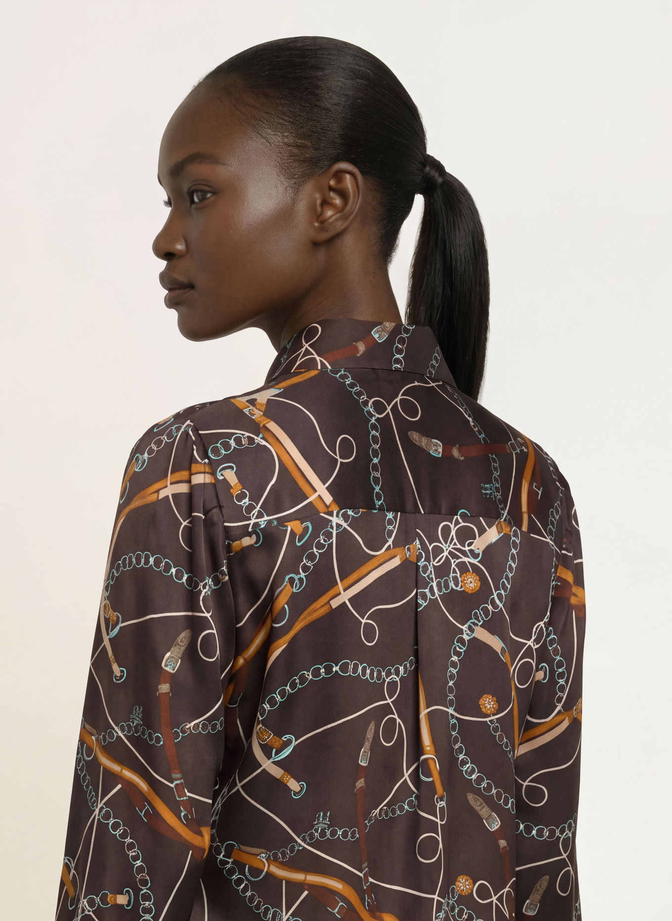 ROBERT FRIEDMAN Chemisier SANDY avec de la soie: MARRON FONCÉ / ORANGE FONCÉ / TURQUOISE