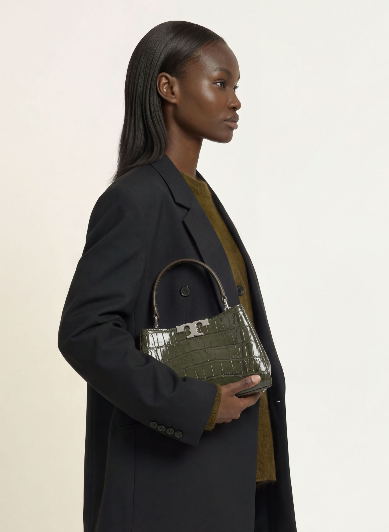 TORY BURCH ELEANOR Handbag: OLIVE / SILVER