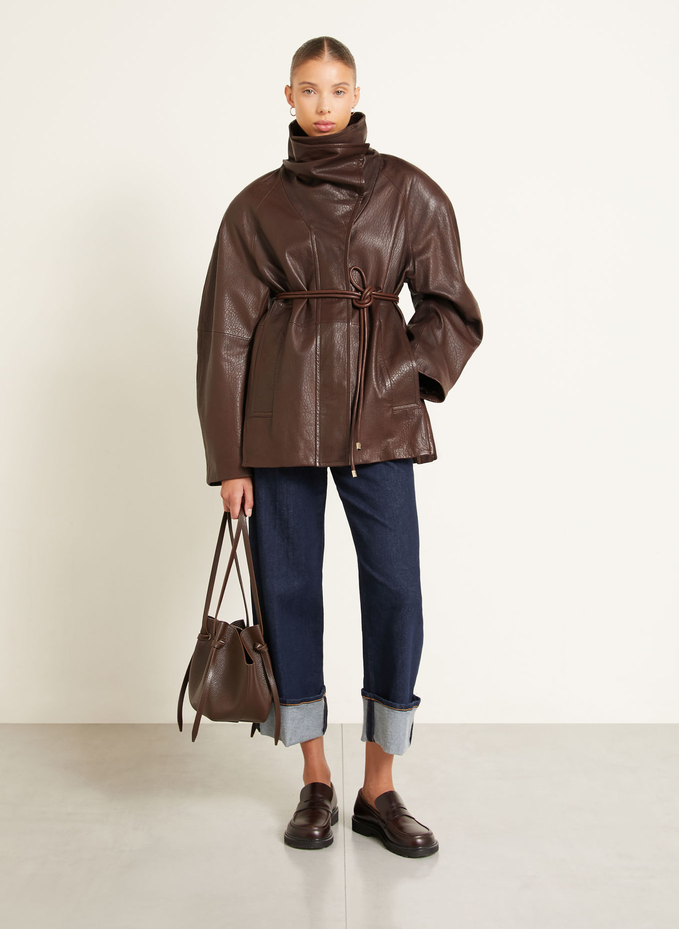 SPORTMAX ALAGGIO Leather Jacket: DARK BROWN