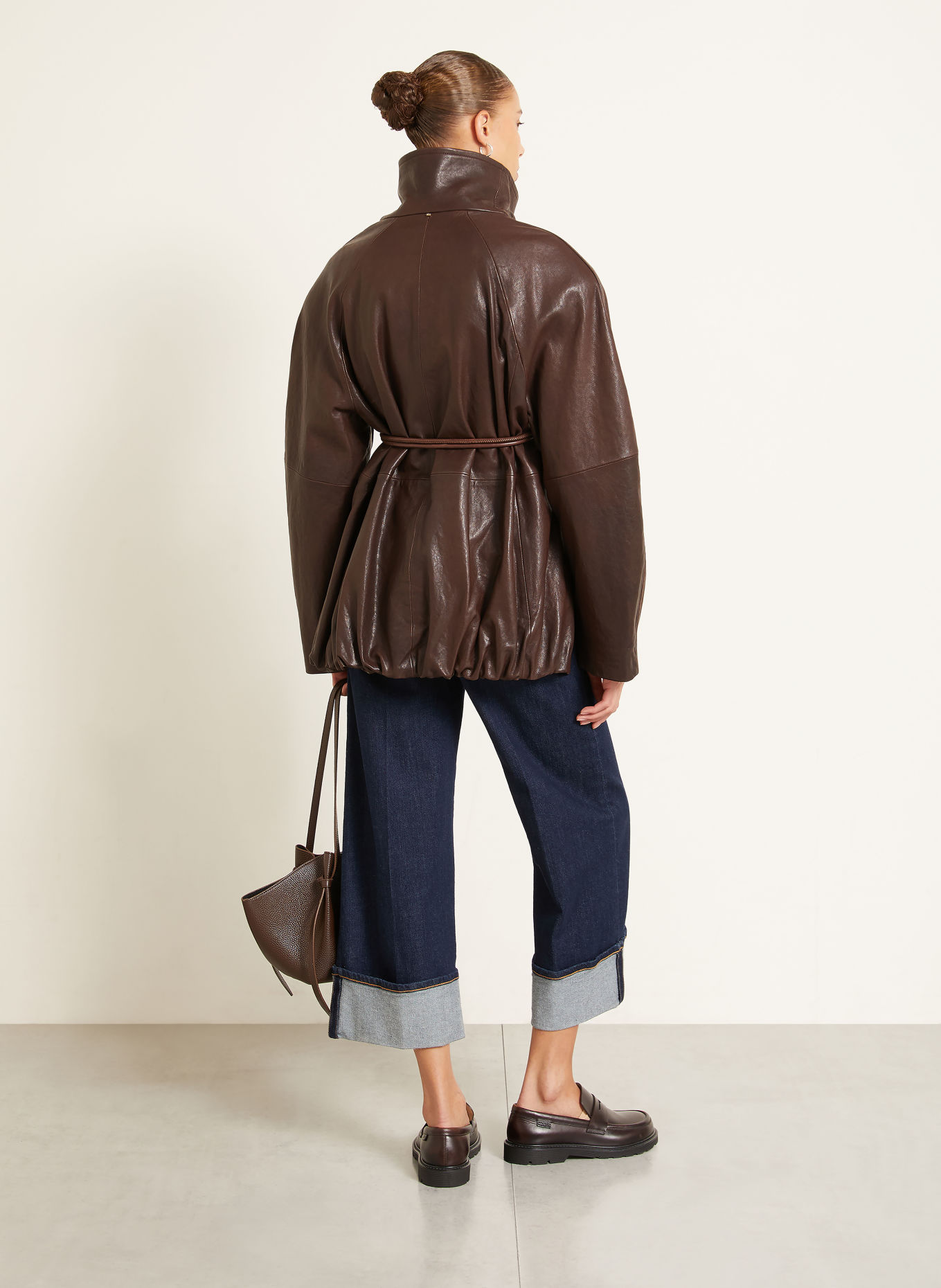 SPORTMAX ALAGGIO Leather Jacket: DARK BROWN