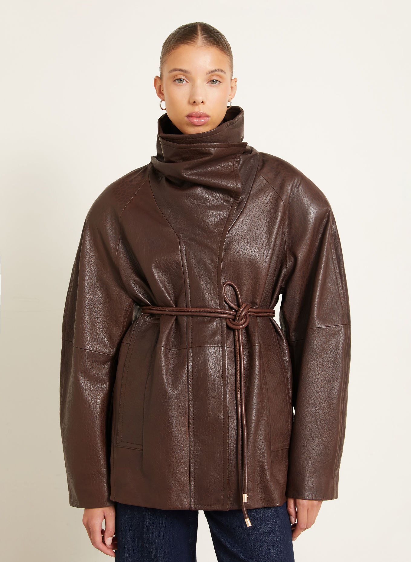 SPORTMAX ALAGGIO Leather Jacket: DARK BROWN