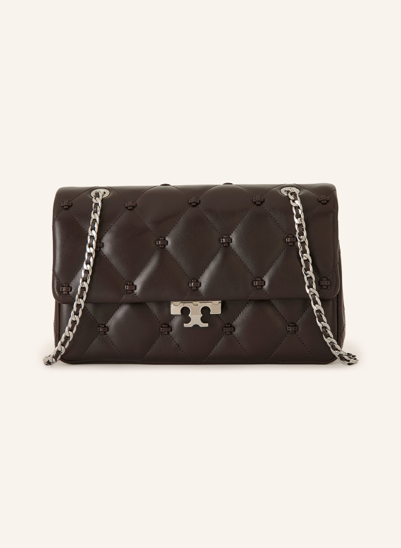 TORY BURCH Umhängetasche BUNNY KNOT: DUNKELBRAUN / SILBER