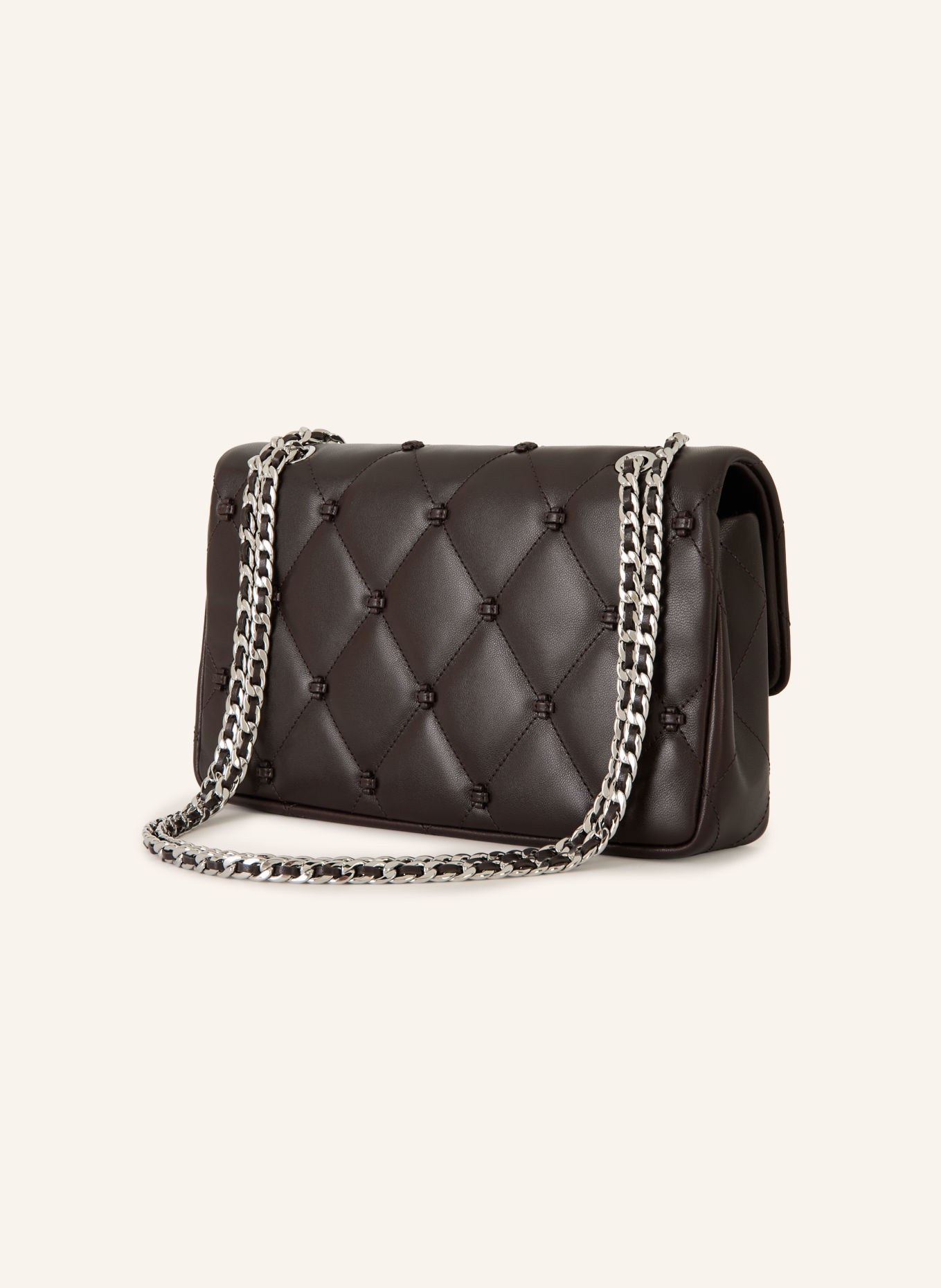 TORY BURCH Umhängetasche BUNNY KNOT: DUNKELBRAUN / SILBER