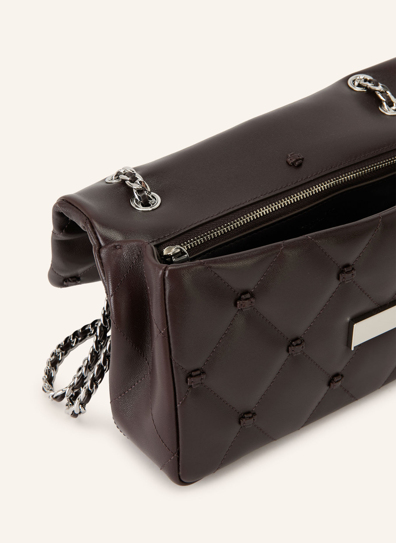 TORY BURCH Umhängetasche BUNNY KNOT: DUNKELBRAUN / SILBER