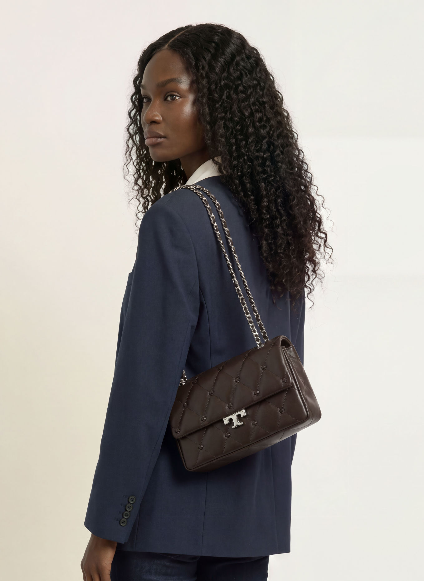 TORY BURCH BUNNY KNOT Crossbody bag: DARK BROWN / SILVER