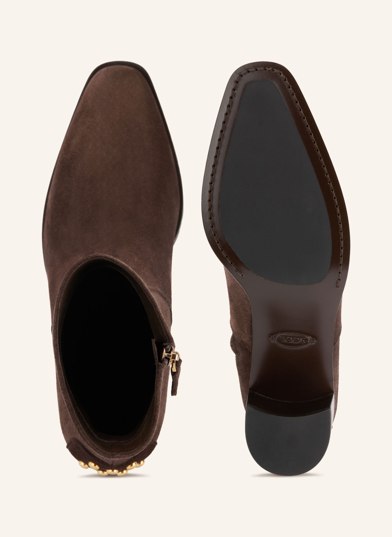 TOD'S Ankle boots with studs: DARK BROWN / GOLD