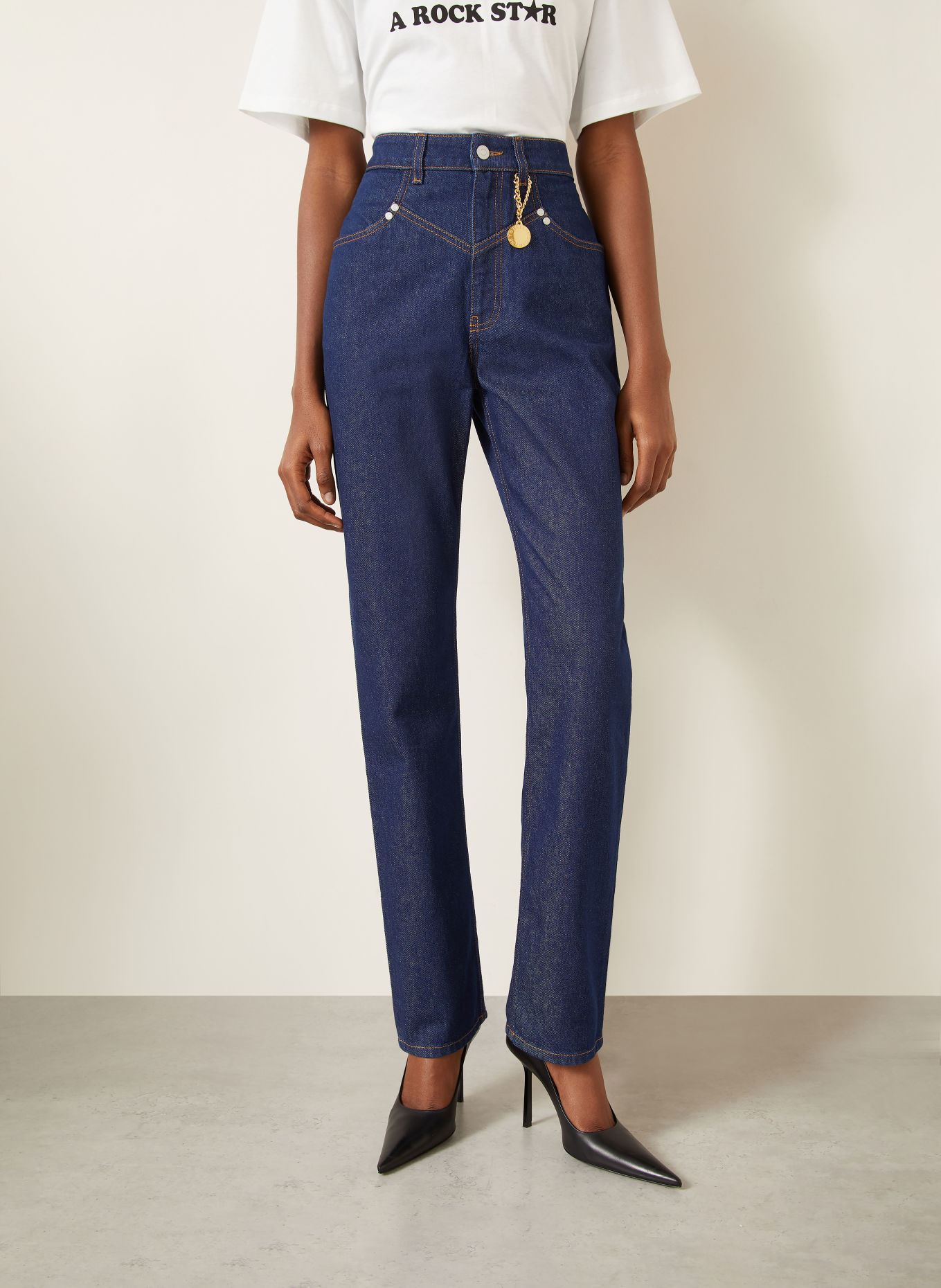 STELLA McCARTNEY Rovné džíny s cvočky: 4116 DENIM CLASSIC WASH