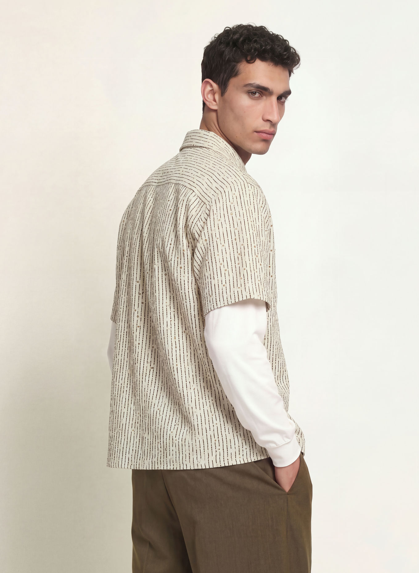 WOODBIRD Cămașă cu mânecă scurtă WBWANG Comfort Fit din dantelă perforată: CREM / MARO