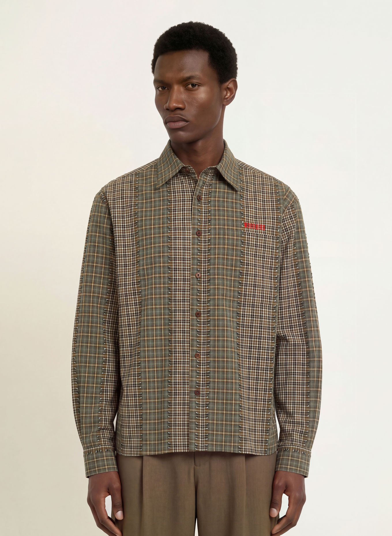 WOODBIRD WBBUZO Comfort Fit Shirt: LIGHT BROWN / TEAL / WHITE