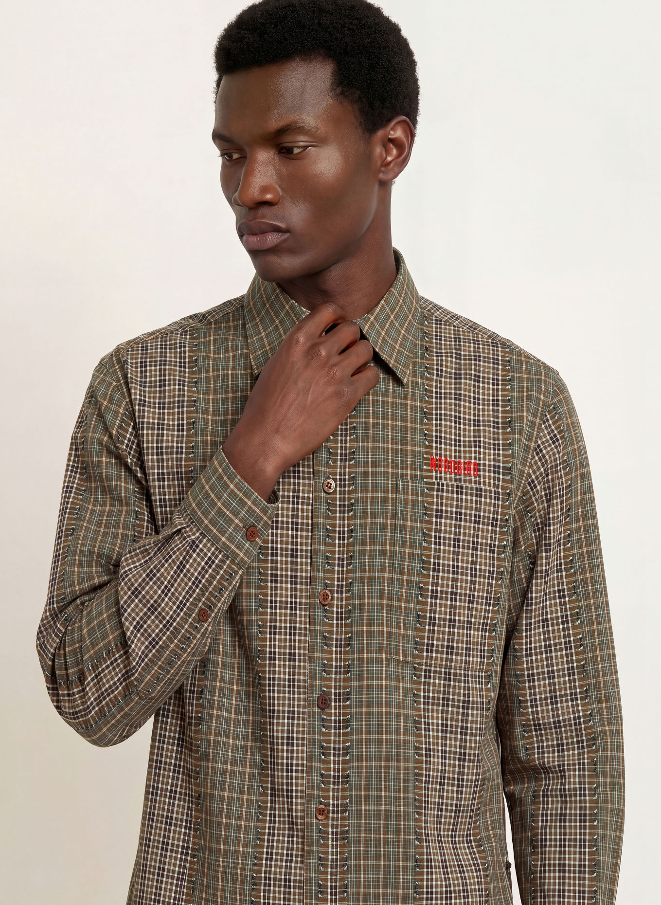 WOODBIRD WBBUZO Comfort Fit Shirt: LIGHT BROWN / TEAL / WHITE